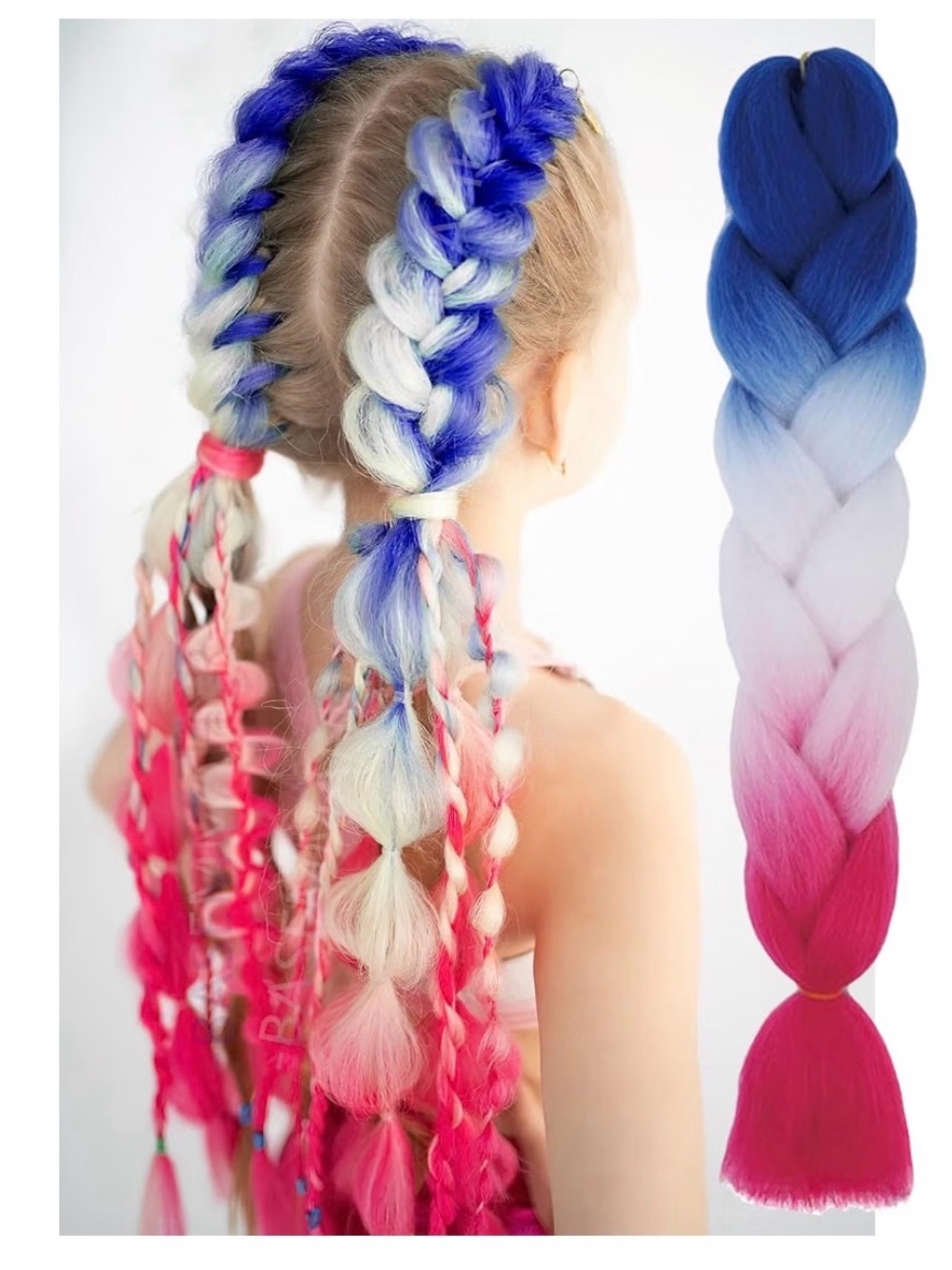 Ombré Kids Hair Braiding Extension Pack - Red White Blue